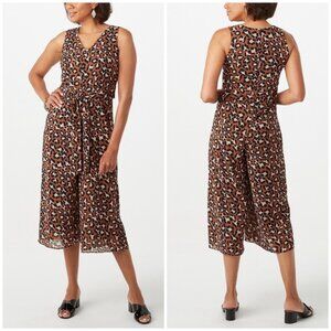 Roz & Ali Animal Print V-Neck Wide Leg Jumpsuit - 14 Petite - Brown Black White